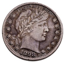 1898-S 25C Barber Quarto IN Extra Sottile XF Condizioni, Nice Medio Tonificante - $246.88