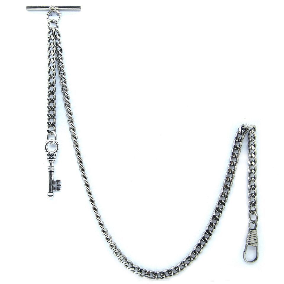 Albert Chain Silver Color Pocket Watch Chain for Men Vintage Key Fob T B... - $12.50+