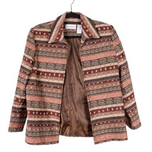 Alfred Dunner Jacket 8 Womens Beads Striped Tapestry Open Front Cotton Blend Tan - £21.68 GBP