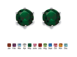 SIMULATED BIRTHSTONE STUD EARRINGS MAY EMERALD STERLING SILVER - £78.35 GBP