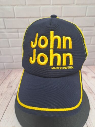 John John Made in Heaven Embroidered Trucker Hat Ball Cap Blue Gold - $9.45