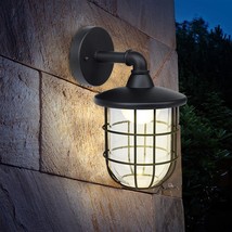 Exterior Led Light Wall Sconce Fixture Industrial Outdoor Porch Cage Glass Metal - £48.36 GBP