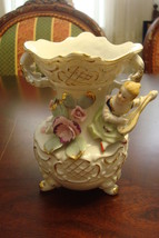 Figural Vintage Vase Mid Century Japan Bone China Flowers - $34.65