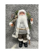 Santa Claus Gray Coat With Bag Winter Standing Collectible Figurine 16.75&quot; - £17.49 GBP