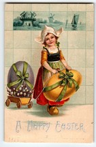 Easter Postcard Ellen Clapsaddle Girl With Giant Painted Eggs Embossed 1908 - £11.04 GBP