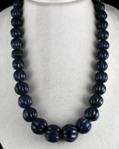 NATURAL BLUE JADE BEADS CARVED ROUND GEMSTONE 1 LINE 1001 CARATS SILVER ... - $231.56