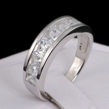 Mens Princess Cut Simulated Wedding Band Ring 925 Silver sz7-13 Father&#39;s Day - $69.99