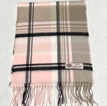 100% CASHMERE SCARF Check Plaid Pink/black/tan Made in England Warm Wool #J02 - £7.09 GBP