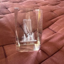 Vintage FDNY Etched Clear Glass TWIN TOWERS With Flag 9/11 Edition Paper... - $32.71