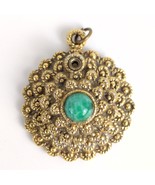 Antique Carved Goldtone &amp; Jade Green Marble 1.5&quot; Balm Locket Pendant French - $794.99 MXN