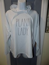 RAE DUNN PLANT LADY Sweatshirt Drawstring Hoodie Sage Green Stripe Size ... - $32.85