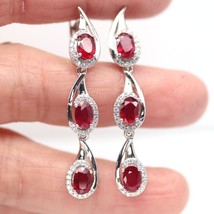 3 Ct Oval Simulated Red Ruby Drop/Dangle Earring 14k White Gold Plated Silver - £79.55 GBP