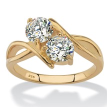 PalmBeach Jewelry 1.96 TCW Round CZ Gold-Plated Silver 2-Stone Bypass Ring - £30.70 GBP