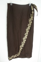 Spiegel 8 Brown Embroidered Paisley Trim Wrap Linen Tencel Lyocell Midi ... - $24.70
