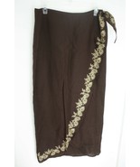 Spiegel 8 Brown Embroidered Paisley Trim Wrap Linen Tencel Lyocell Midi ... - £19.51 GBP