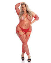 Pink Lipstick In My Head Net Bodystocking Red QN - $28.24