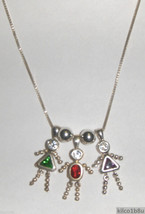 Sterling Silver &amp; CZ Birthstone Kid Necklace w/3 Kids-Children 18&quot; you choose - £75.75 GBP