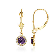 1.25 CTW Round Halo Amethyst Drop Dangle Leverback Earrings 14K Yellow Gold - £114.73 GBP