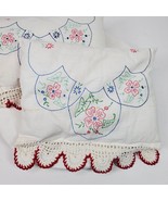 Vintage Hand Crafted SET OF 2 Embroidery &amp; Crochet Throw Pillows 11x9 Inch - $19.20 CAD