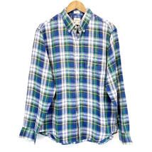 NEW J.Crew Mens L Baird McNutt Button Front Shirt Irish Linen Slim Blue Plaid - £54.22 GBP