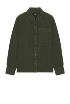 A.P.C. Basile Brodee Surchemise Mens Button Front Long Sleeve Shirt Green-Small - $129.99