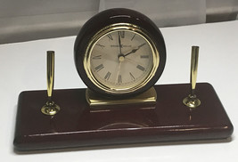 Howard Miller Wood Desk Set Table Clock , Shiny Gloss, 2 Pen Holder Gold Tone - £18.03 GBP