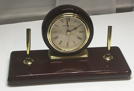 Howard Miller Wood Desk Set Table Clock , Shiny Gloss, 2 Pen Holder Gold... - £17.59 GBP