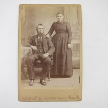 Cabinet Card Photograph Man Sits &amp; Woman Stands at Table Troy Ohio Antique c1900 - £10.14 GBP