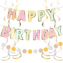 Pastel Happy Birthday Banner Macaron Garland 18pcs Rainbow Colors Decor - $3.47