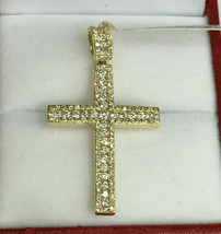 2Ct Round Simulated Diamond Cross Pendant 14K Yellow Gold Plated - £68.26 GBP