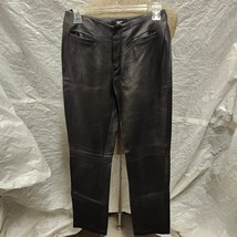 Phillipe Adec Women&#39;s Black 100% Lamb Skin Leather Pants, Size 6 - £54.79 GBP