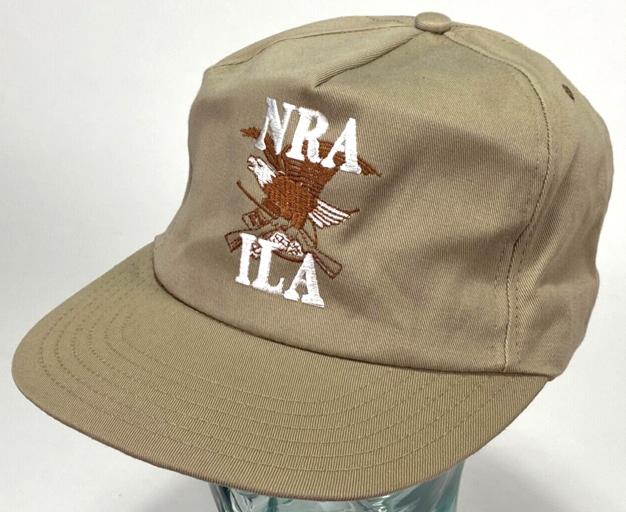 Vintage NRA ILA Leather Strapback Hat Cap Khaki National Rifle Associati... - $9.50