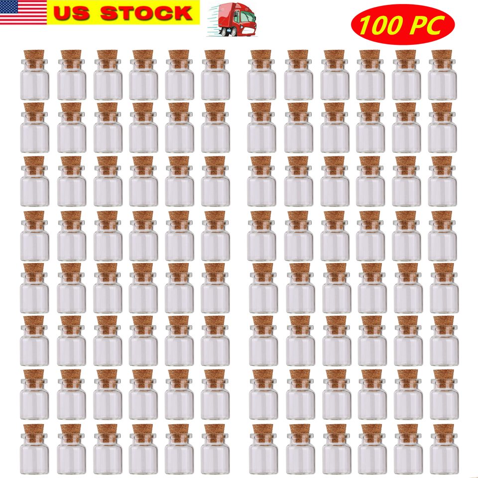 100 PCS Small Bottles 1ml 13x18mm Clear Cork Vials Glass Bottles Wishing... - $9.89