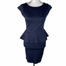 Alice + Olivia Employed Peplum Dress Size 6 Navy Blue Fitted Cap Sleeve Career - £29.88 GBP