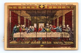 DaVinci Last Supper Window Forest Lawn Glendale CA Linen Postcard E16 - £2.19 GBP