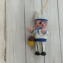Vintage Wooden Hand Painted Ice Cream Man With Cone Ornament 2.5&quot; - £11.09 GBP