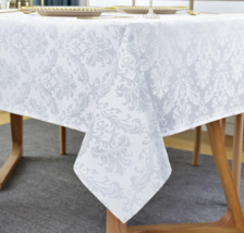 Vintage White Damask Rectangle Tablecloth 56&quot; x 100&quot; Hemmed Edge - £11.74 GBP