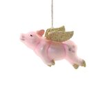 FLYING PIG CHRISTMAS TREE ORNAMENT 4" Glass Cute When Pigs Fly Farm Anim... - $16.95