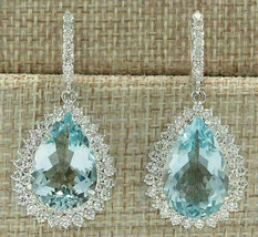 3.00Ct Pear Cut Aquamarine Diamond Clip on Drop Earrings 14K White Gold ... - £85.26 GBP