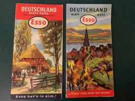 Vintage 1950s Esso Deutschland Road Maps - Blatt Nord &amp; Blatt West - Ger... - $19.50