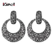 Fashion Gray Crystal Big Drop Earrings For Women Unique Antique Gold Ethnic Brid - £9.80 GBP