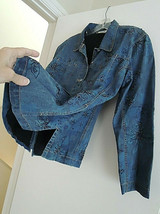 Ladies Jean Jacket Size 12 CHICOS Beaded Embroidered Lined Denim $160 Value EUC - £43.15 GBP