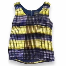 ST. JOHN Couture Silk Tank Top Blouse, Navy Green, Plaid Stripe Sz 6 - £37.28 GBP