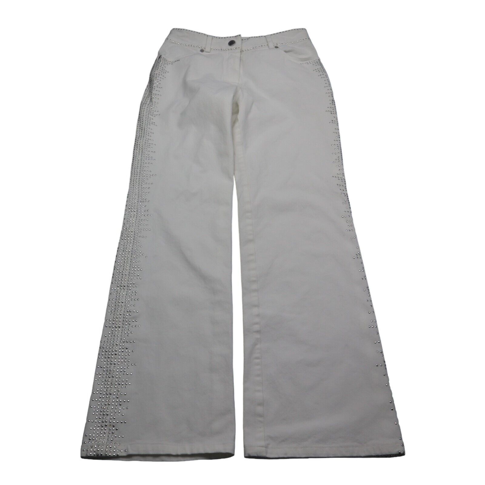 Adrienne Vittadini Pants Womens 4 White Mid Rise Stretch Beaded Casual J... - $28.59
