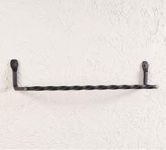 16&quot; TWISTED WROUGHT IRON WALL TOWEL BAR Primitive Colonial USA Amish Bla... - £23.57 GBP