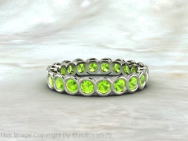 Natural Green Peridot Round Women Sterling Silver Full Eternity Band Ring  - £48.99 GBP