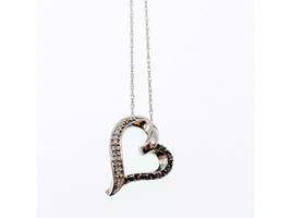 10K White Gold Black &amp; White Diamonds Heart Chain With Pendant - £229.72 GBP