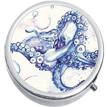 Watercolor Octopus Medicine Vitamin Compact Pill Box - $9.78
