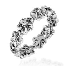 Plumeria Flowers Eternity Band .925 Silver Ring-7 - £14.99 GBP