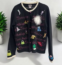 Berek Born To Shop Sweater  Applique Embroidered Black Button Front Wome... - $24.74